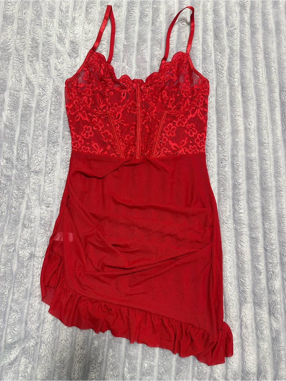 Qirece Red Lace Babydoll Lingerie Set with Thong — Size XL